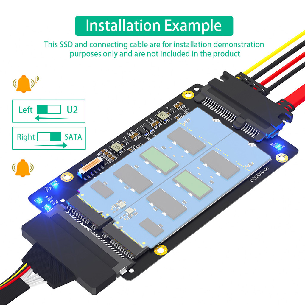 Jmt Phiên bản mới Combo M.2 (NGFF) NVME PCI-E SSD sang U.2 SFF-8639 & M.2 (NGFF) SATA SSD sang SATA Adapter