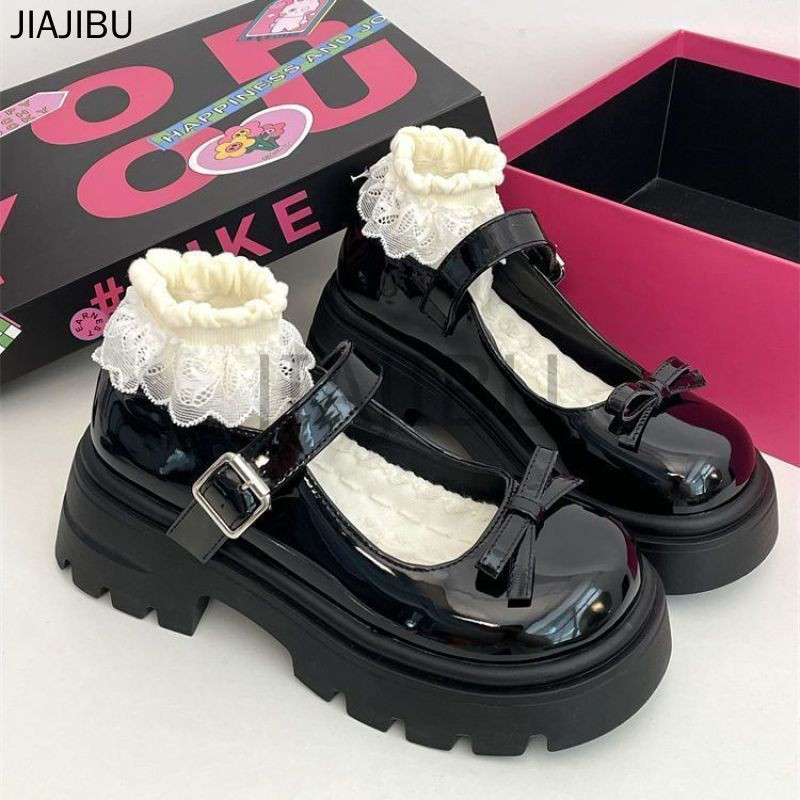 Korean Fashion Platform Mary Jane Shoes for Women Giày Lolita Nơ Đen Nhật Bản Non-slip Round Toe Doll Shoes Giày Da Nhỏ Gót Dày Kiểu Pháp Giày Công Chúa Khóa Một Chữ Màu Be Giày Đồng Phục JK Phong Cách Anh Giày Đi Học Đa Năng Giày Cosplay Giày Khiêu Vũ