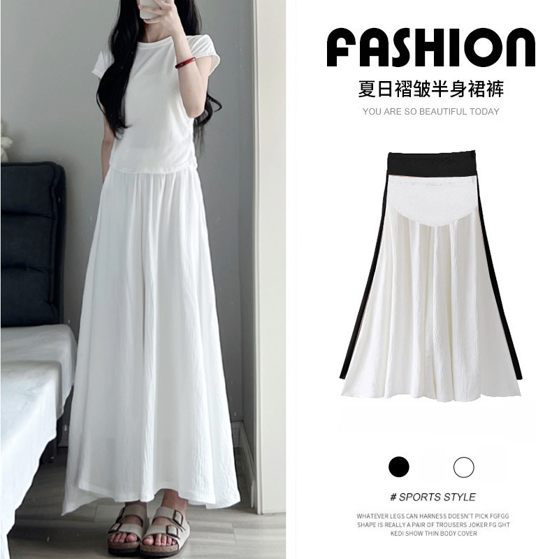 Quần bà bầu Mùa hè Vải lanh Cotton mỏng eo cao thẳng Drap nhăn Quần ống rộng