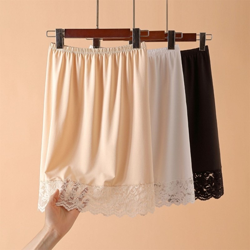 XGB Nữ Chiều Dài Đầu Gối Nửa Trượt Underskirt Co Giãn Eo Màu Ren Viền Petticoat Cơ Bản Nửa Váy Cho Dưới Dres