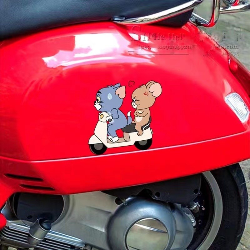 Mũ bảo hiểm Tom Cat / chuột Jerry Cat dễ thương / nhãn dán tạo kiểu xe hơi