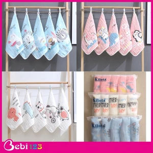 Set 5 khăn tay 3 Màu Cao Cấp, khăn sữa, khăn mặt Kiluta 6 lớp dày mịn 30x30cm cho bé