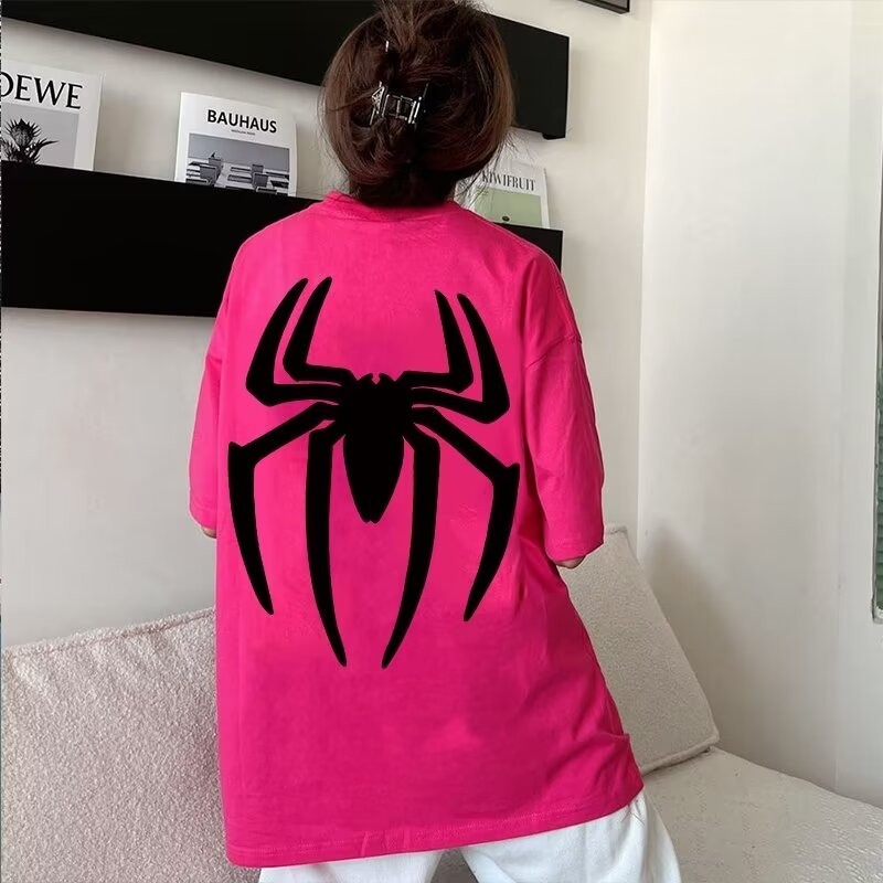 ThaliaWisp Áo thun nam mùa hè Mỹ cổ điển đường phố cao cấp đẹp trai ngộ nghĩnh in hình nhện dáng rộng tay ngắn hàng đầu
