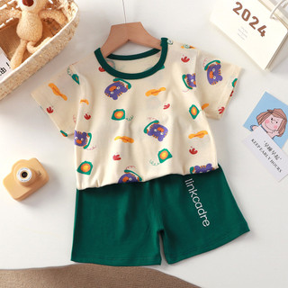 (3m-8Y) Bộ đồ ngủ trẻ em bằng vải Cotton Bộ đồ ngủ trẻ em Bộ bé trai bé gái Áo thun in hình hoạt hình Áo ngắn tay + Quần 2 Cái / bộ