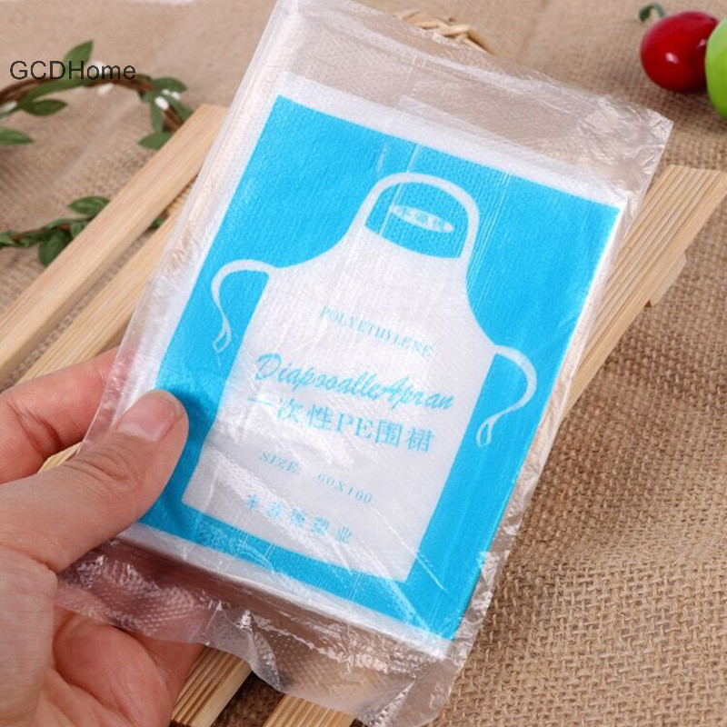 Gcdhome 50 / 100 Chiếc Tạp Dề Nhựa Dùng Một Lần Eco Flat Pack Bảo Vệ Cơ Thể Áo Sơ Mi HOT Trong Suốt