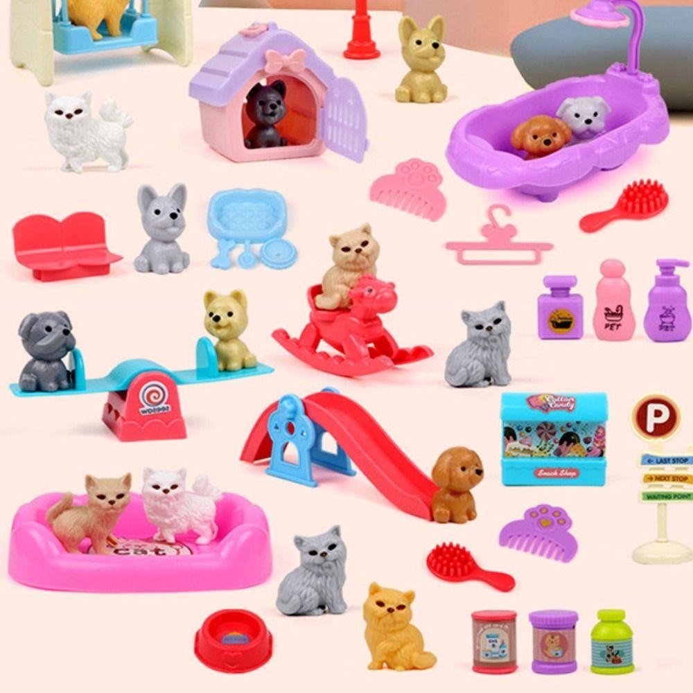 GOODH Đồ Chơi Chó Thú Cưng, Bộ Búp Bê Động Vật Chó Con Giả Vờ, Cảm Giác Thị Giác Mini Dễ Thương Cho Trẻ Em, Đồ Chơi Lồng Chó