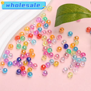 50 / 100 Chiếc 6MM-10MM Acrylic Iridescent Hình Tròn Hạt DIY Cho Trang Sức Làm Vòng Tay Vòng Cổ Bông Tai Dây Xích Điện Thoại Thời Trang