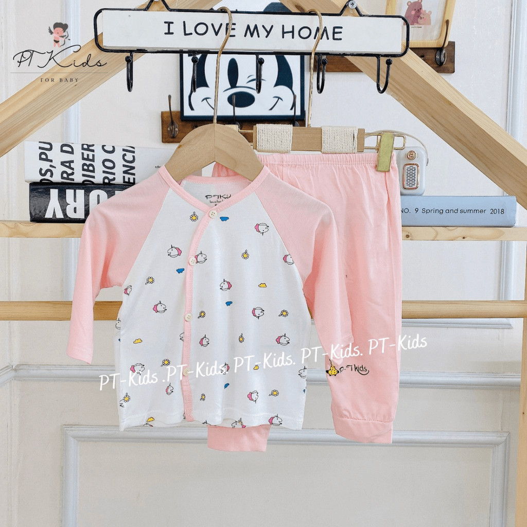 Set 5 Bộ dài tay sơ sinh chất thun lạnh cho bé mềm mịn thoáng mát từ 3-9kg cho bé trai, gái DL10 Đậu Đậu Store