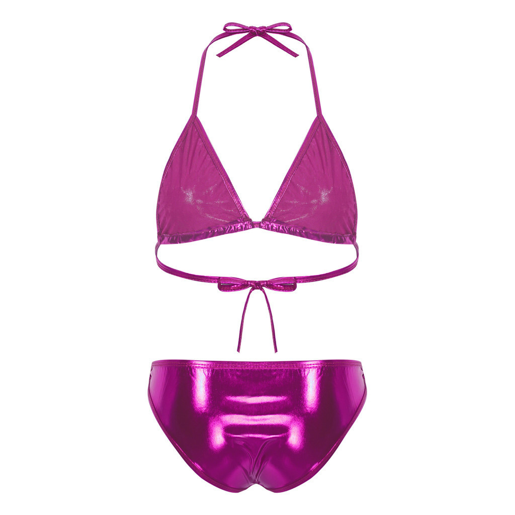 YOOJOO Nữ Kim Loại Sáng Bóng Bikini Đồ Bơi Bể Bơi Đảng Bộ Đồ Tắm Dây Áo lót Có Vòng Chữ O Quần Đùi