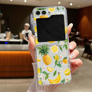 Hoa Văn In Hình Trái Cây Trong Suốt Silicon Mềm Vỏ Điện Thoại Cho Samsung Galaxy Z Flip 6 5 4 3 Flip6 Flip5 Flip4 Khóa Kim Loại Gấp Bao