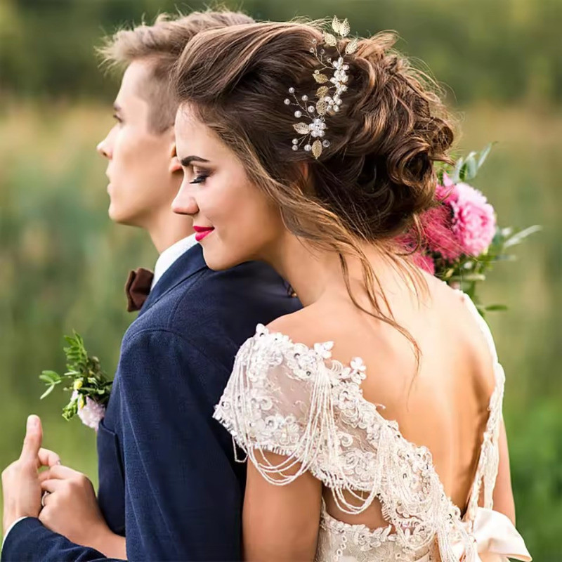 Lược Chải Tóc Hoa Pha Lê Cô Dâu - Đơn Giản, Sang Trọng, Lãng Mạn - Phụ Kiện Trang Sức Tóc Cưới Tiệc - Kẹp Tóc Hình Chữ U Ngọc Trai - Băng Đô Quấn Tóc Tiara Hình Lá - Kẹp Tóc Bên