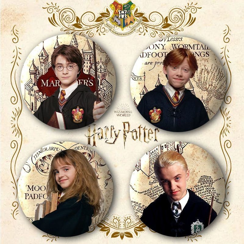 Huy hiệu Harry Potter 58mm, Pin tùy chỉnh, Ron Weasley, Hermione Granger, Huy hiệu kim loại tròn, Pin Doujinshi