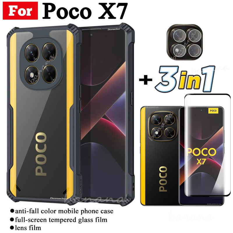 Ốp điện thoại di động chống rơi 3in1 Poco X7 cho Poco X7 Pro Poco C75 C65 Phim kính cường lực + Phim ống kính