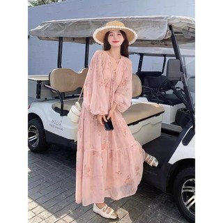 S-2XL Đầm Size Lớn Nữ Voan Một Mảnh Đầm Siêu Cổ Chữ v Đầm Dài Tay Phiên Bản Hàn Quốc Đầm Mùa Hè Đầm Hoa Rất Cổ Tích Đầm Dài Màu Hồng Ngọt Ngào Đầm Dài Phong Cách Mỏng Đầm Một Mảnh