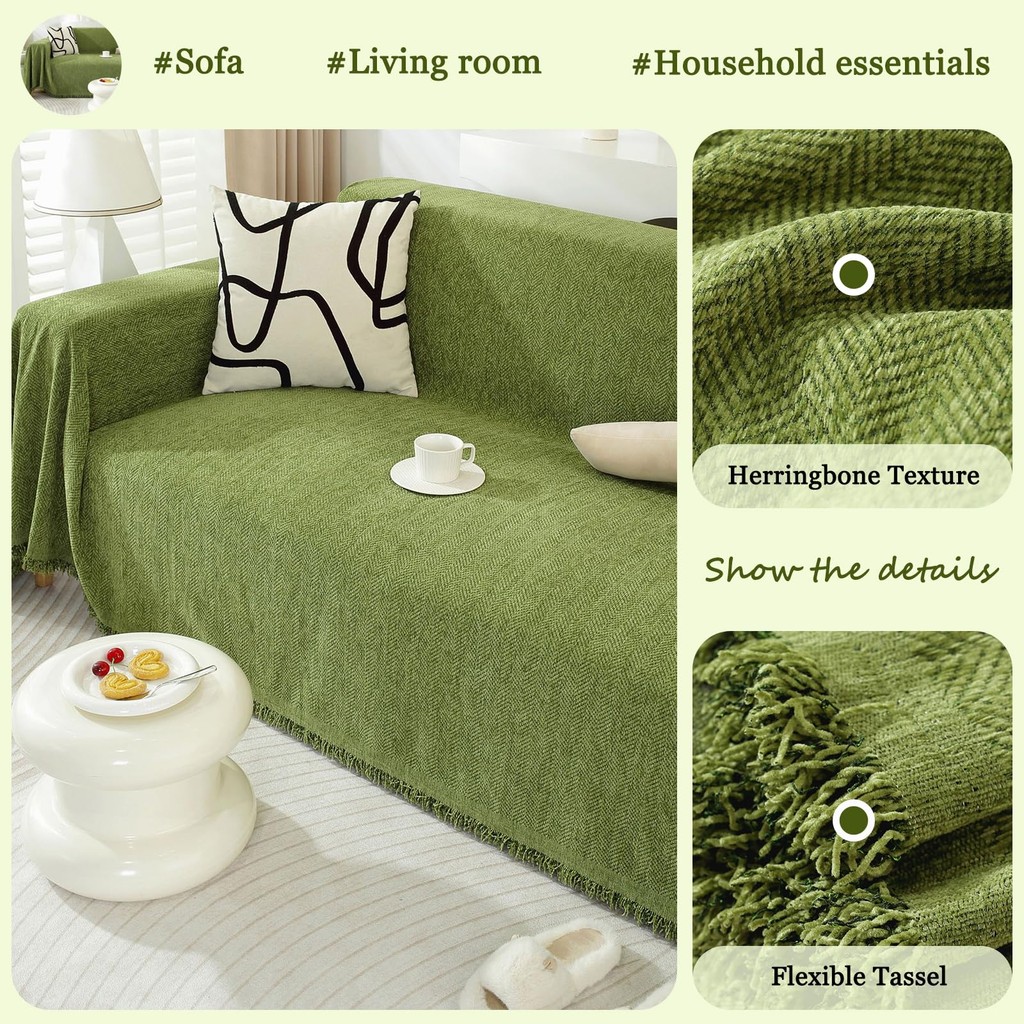 Vỏ Sofa Chenille Màu Trơn, Vỏ Sofa 2 Và 3 Chỗ, Chăn Sofa Đa Năng Chống Trơn Trượt