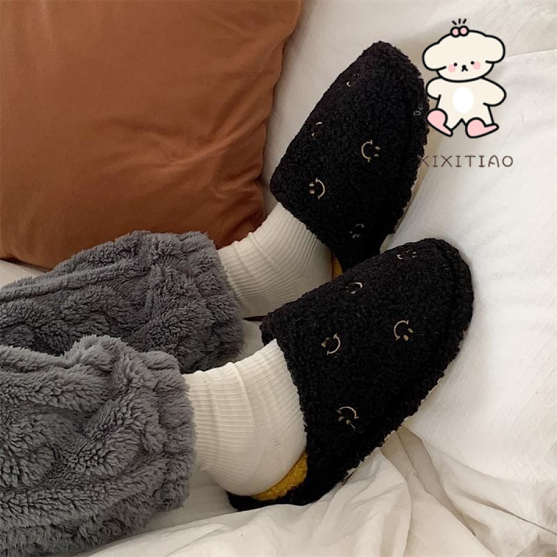 Dép Cotton Xixitiao Mặt Cười Đơn Giản Giữ Ấm Thời Trang Phong Cách Mới Trong Nhà Nhà