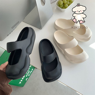 Xixitiao Phong Cách Mới Đơn Giản Màu Trơn Đế Mềm Dép Nữ Xuân Hè Phiên Bản Hàn Quốc Thời Trang Phong Cách Retro Mary Jane Baotou Giày Đi Biển