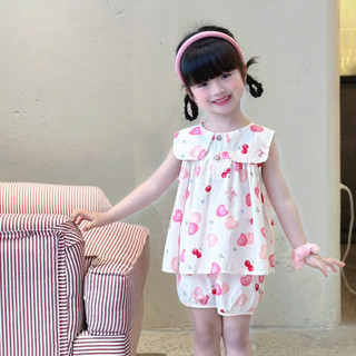 Set Bộ Hè Sát Nách Cổ Lá Cho Bé Gái Chất Thô Cotton Mềm Mát 8-22kg