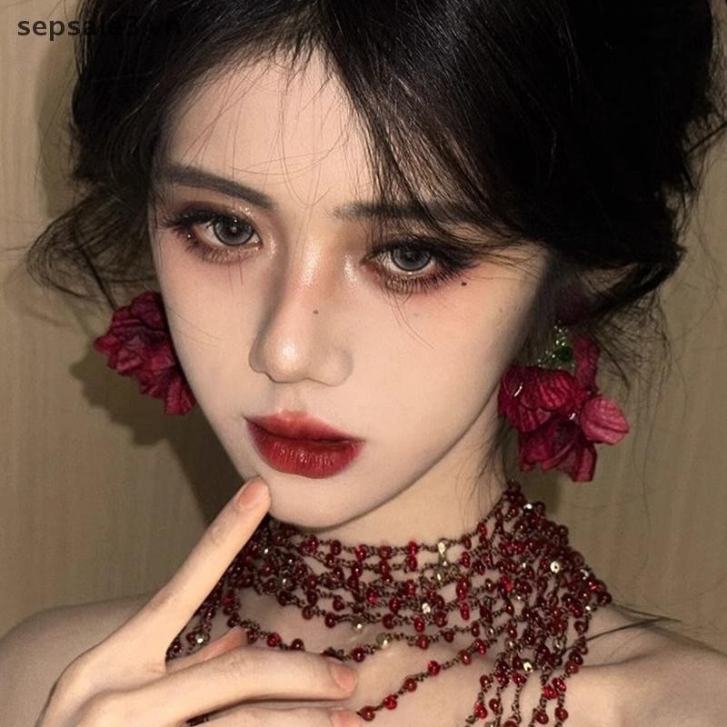 # Sepsale # Lãng Mạn Retro Phóng Đại Bông Tai Giọt Hoa Hồng Đỏ Cho Nữ Bầu Không Khí Mô Phỏng Hoa Kỳ Nghỉ Tính Khí Bông Tai.