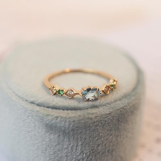 Nhẫn Đá Màu Xanh Topaz Giả  Nhẫn Nữ Mở Có Thể Điều Chỉnh Nhật Bản aget* Cùng Phong Cách Màu Mạ Vàng Đá Quý Nhẫn