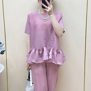 T Sang Trọng Thời Trang Rời Mùa Hè Cổ Tròn Không Đều Top Xếp Ly Phong Cách Hàn Quốc Tay Ngắn Người Nổi Tiếng Bao Mỡ Xù Slimm