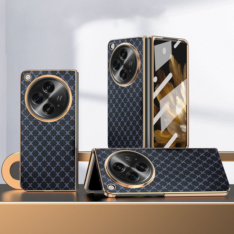 Ốp YJD Cho OPPO Find N3 Họa Tiết Sóng Lưới Da Mạ Điện Cạnh Chống Sốc Ốp Lưng Điện Thoại