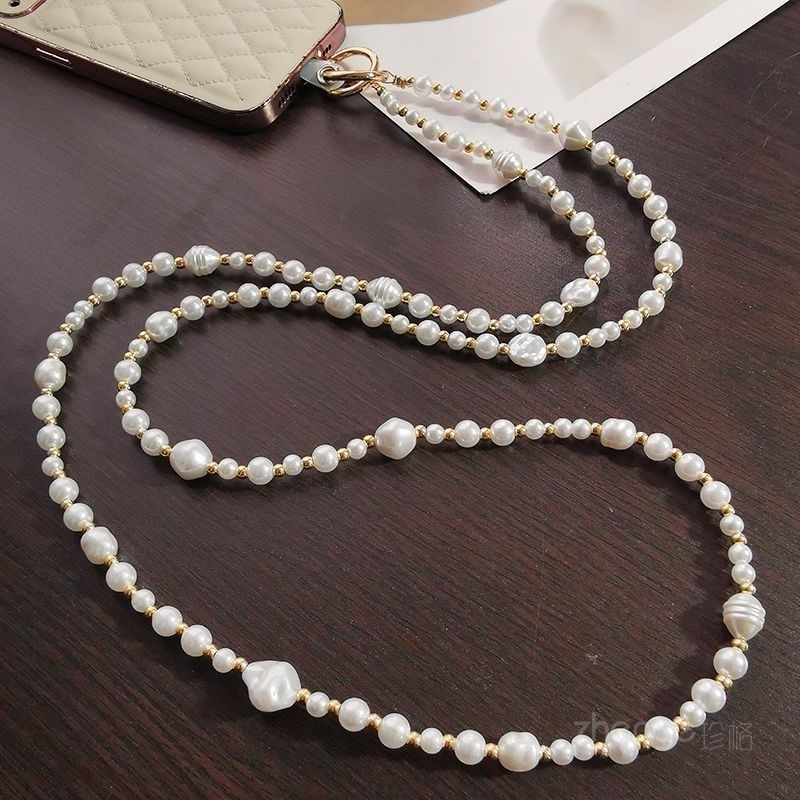 Phụ kiện điện thoại di động Đeo chéo Dây chuyền ngọc trai hình đặc biệt Nữ phong cách Bắc Âu Điện thoại di động Dây buộc chống sốc Dây đeo lưng cổ treo chống mất dài @ -
