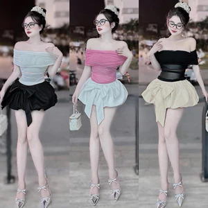 Sét áo bẹt vai nhũ và chân váy bí Nơ Mới