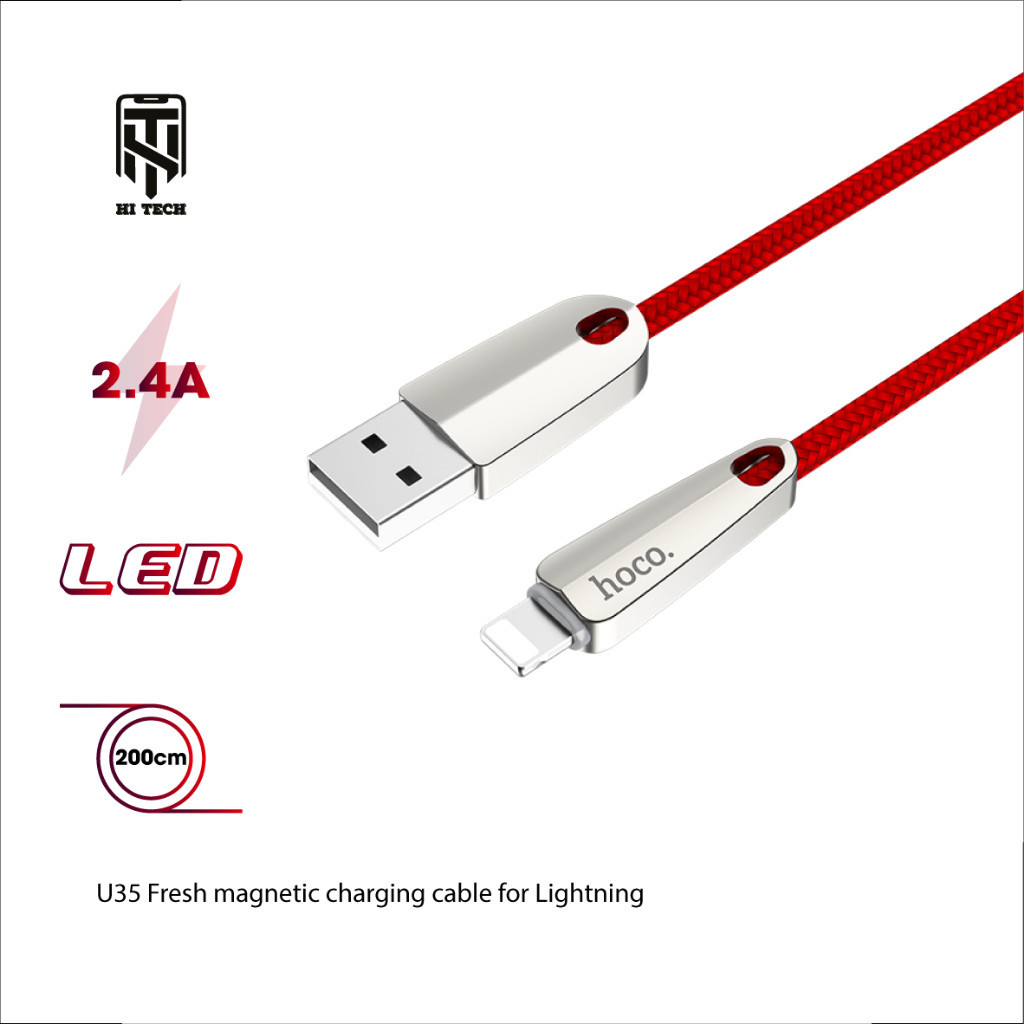 Cáp sạc tự ngắt Hoco U35, có đèn LED dây hỗ trợ sạc nhanh 2.4A truyền ...