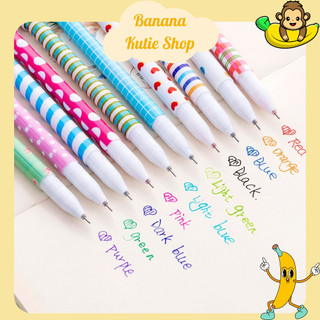 [10 Màu] Set 10 Bút Bi Mực Gel 10 Màu Dễ Thương Bút Bi Bấm Văn Phòng Họa Tiết Cute, Khô Nhanh, Mực Đều, Nét Chữ Đẹp