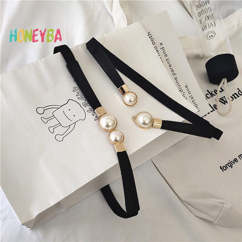 < Honeyba > Thắt Lưng Ngọc Trai Da Đầm Váy Eo Co Giãn Mỏng Thắt Lưng Nữ Thắt Lưng Nữ Thắt Lưng Phụ Kiện