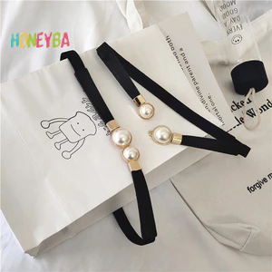< Honeyba > Thắt Lưng Ngọc Trai Da Đầm Váy Eo Co Giãn Mỏng Thắt Lưng Nữ Thắt Lưng Nữ Thắt Lưng Phụ Kiện