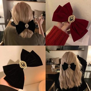 Kẹp Tóc Nơ Vải Nhung Họa Tiết Hoa Trà Phong Cách vintage Thời Trang Cho Nữ