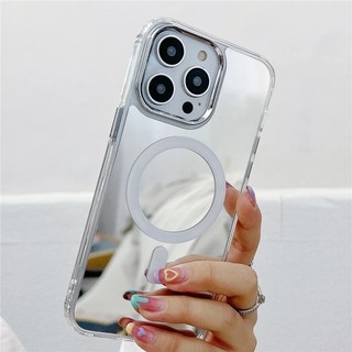 [Jlk] Dành Cho iPhone 15 Pro Max Gương Bạc Sang Trọng Khung Silicon Từ Tính Ốp Lưng Điện Thoại Cho iPhone 12 13 14 Plus Vỏ Bảo Vệ