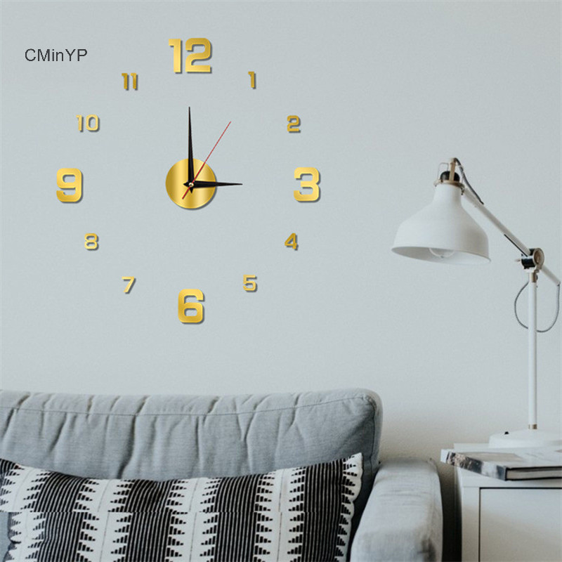 Cminyp DIY Đồng Hồ Treo Tường Cho Văn Phòng Gia Đình Không Khung Hiện Đại 3D Đồng Hồ Treo Tường Gương Dán Thiết Kế Phòng Khách Sạn Trang Trí Trường Học Vinh Quang