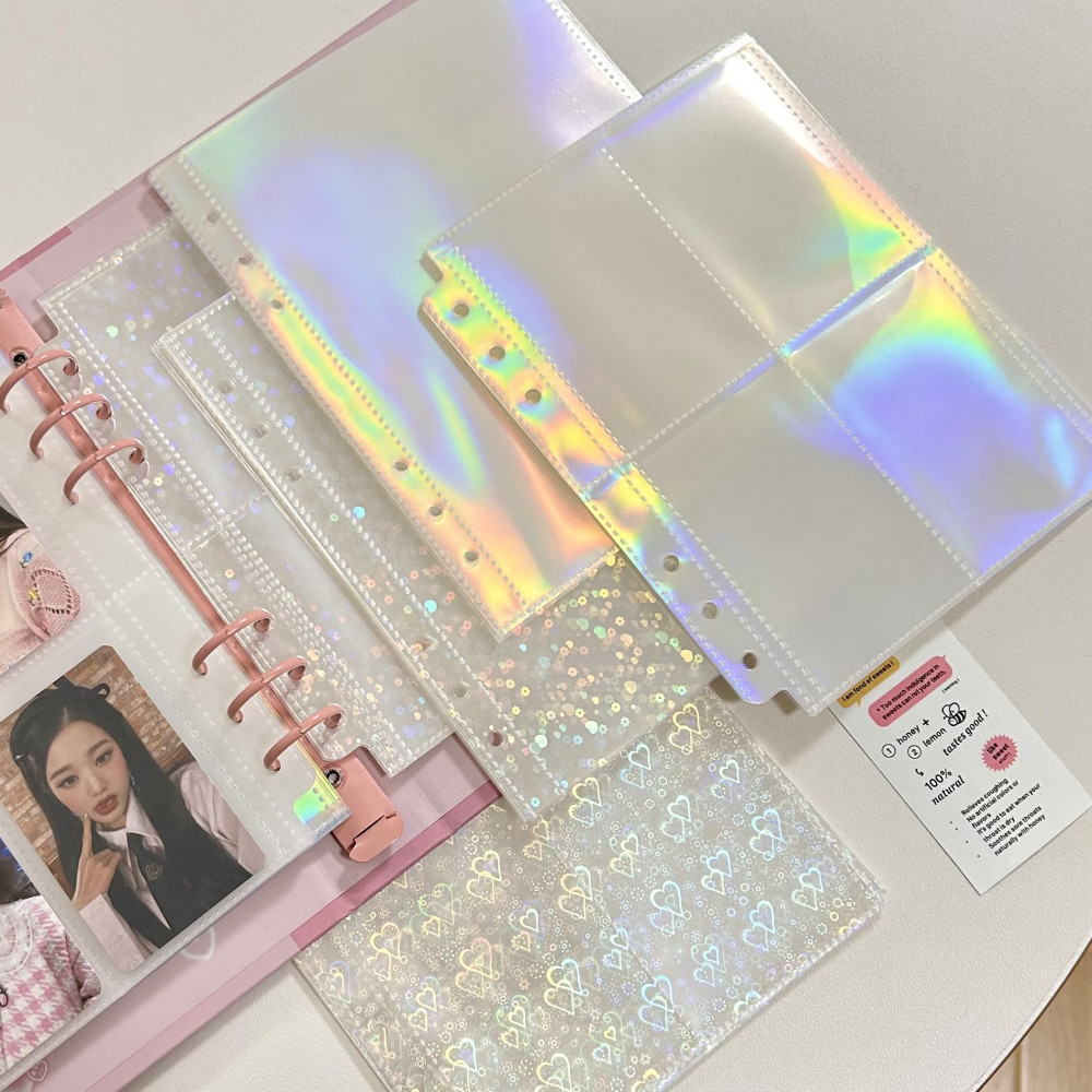 Linxx 10 Cái / bộ Chất Kết Dính Laser A5 Bên Trong Trang Trái Tim / Hoa / Ngôi Sao Photocard Tay Album Nạp Lại Trang 4 Lưới Lomo Bộ Sưu Tập Thẻ Lưu Trữ