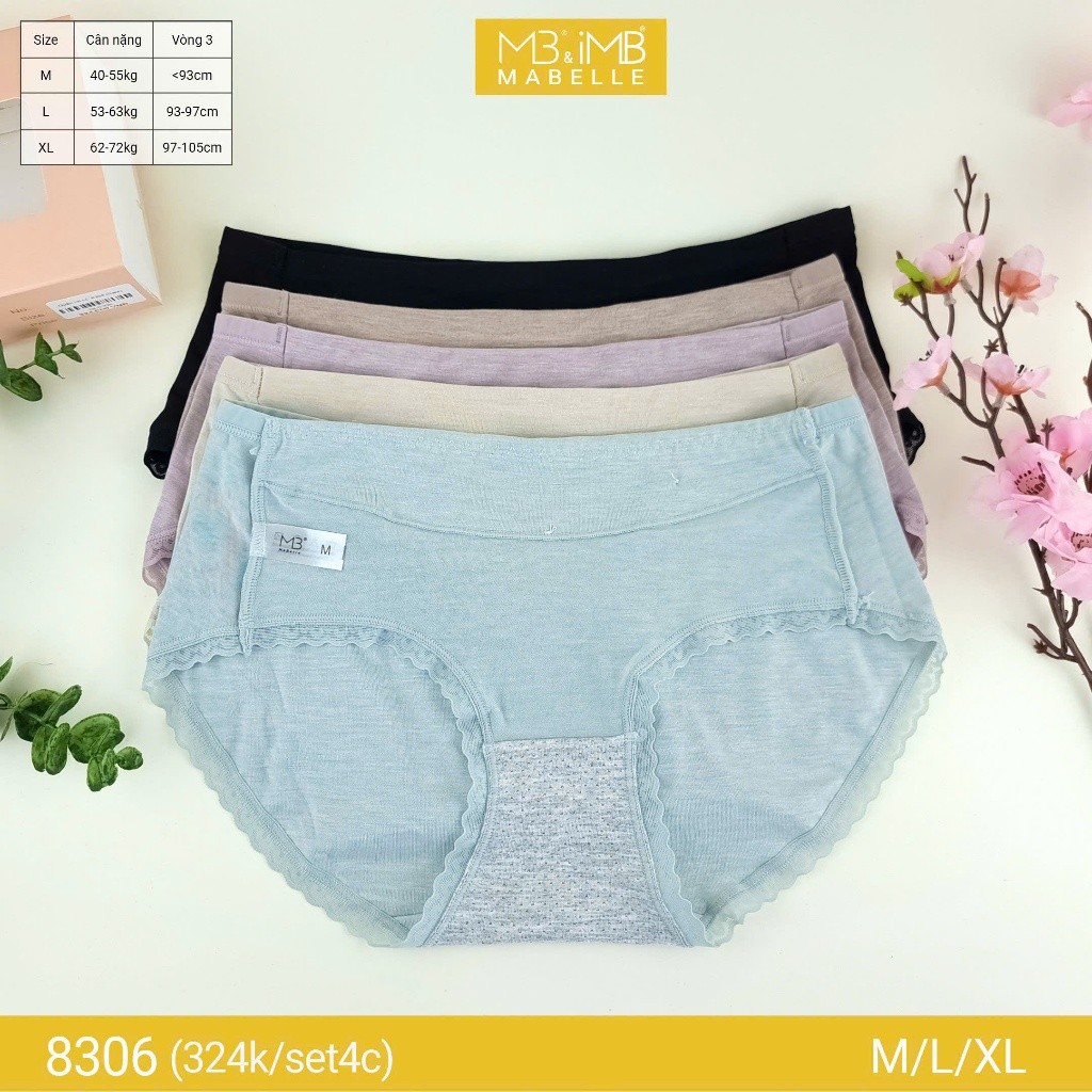 Quần lót nữ MB Mabelle 8306 - cotton sồi organic, kháng khuẩn, chống hằn, thoáng mát - Set 4c
