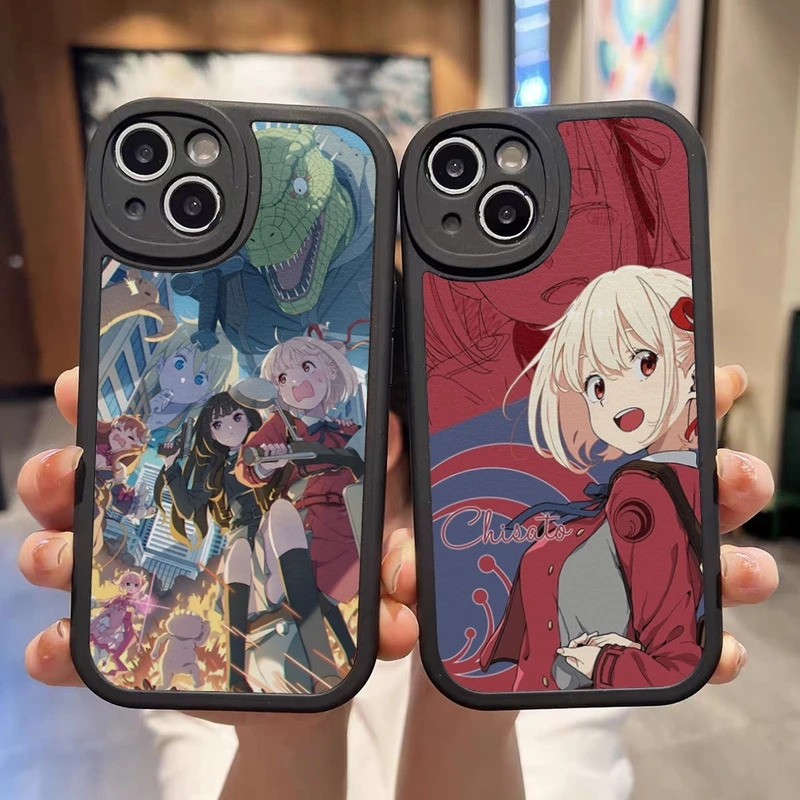 TP-1 Lycoris Recoil Chisato Nishikigi Vỏ Điện Thoại Da Đen Cho IPhone 16 13 12 17.35 11 14 Pro Max Mini Xr Plus Soft Si