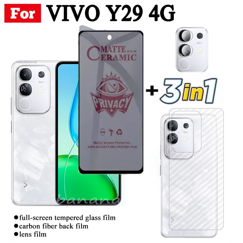 3 TRONG 1 Vivo Y29 4G Phim Gốm Chống Gián Điệp Riêng Tư Cho Vivo Y29 5G Y19S Ống Kính Máy Ảnh Kính Bảo Vệ Màn Hình Và Mặt Sau Phim