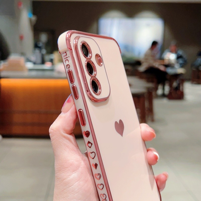 Ốp Lưng Mạ Bên Trái Tim Tình Yêu Sang Trọng Cho Samsung Galaxy A16 A15 A14 A13 A56 A36 A55 A35 A54 A34 A26 A25 A24 A23 5G Vỏ Điện Thoại Bảo Vệ Chống Sốc TPU Mềm