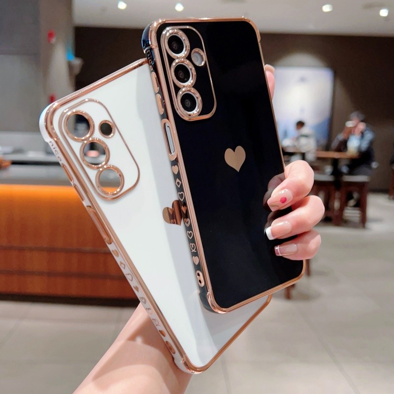 Ốp Lưng Mạ Bên Trái Tim Tình Yêu Sang Trọng Cho Samsung Galaxy A16 A15 A14 A13 A56 A36 A55 A35 A54 A34 A26 A25 A24 A23 5G Vỏ Điện Thoại Bảo Vệ Chống Sốc TPU Mềm