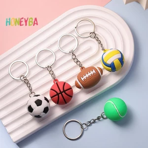 Móc khóa PVC thể thao mô phỏng bóng đá, bóng rổ, bóng chuyền, bóng bầu dục – phụ kiện ba lô, xe hơi – quà tặng