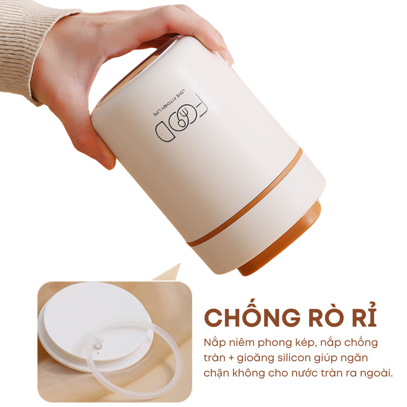 Cốc Đựng Canh, Bình Đựng Cháo Inox 304 Giữ Nhiệt 520ml, Chống Rò Rỉ Thế Hệ Mới Tặng Thìa Gấp Gọn Tiện Dụng | 249