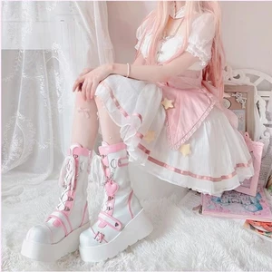 Giày Bốt Đế Dày Phong Cách Mới Punk Xe Máy Đế Dày Giữa Ống Giày Nữ Châu Âu Mỹ Dễ Thương Hot Girl Xe Máy Giày