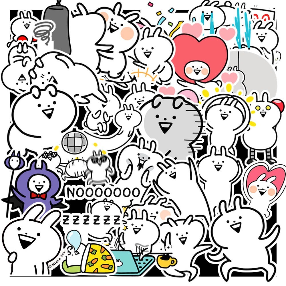 50 cái Sticker Usagyuuun chống nước | Hình Dán thỏ tăng động Usagyuuun | Decal Usagyuuun cute dán vali, laptop