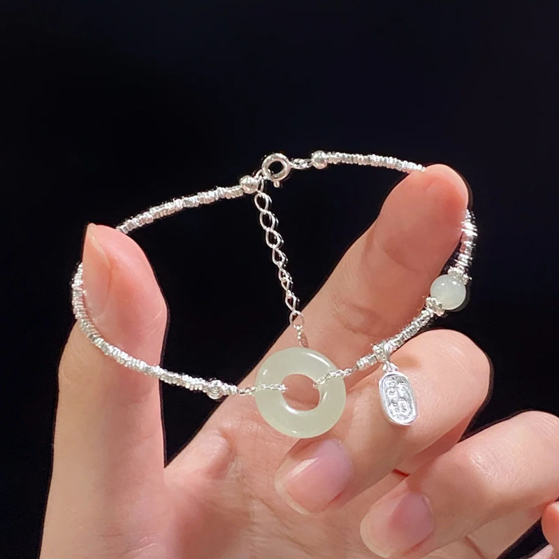 Thời Trang Giả Ngọc Hetian Khóa An Toàn Vòng Tay Nữ Tính Khí Tinh Tế Vòng Tay Bạc Vỡ