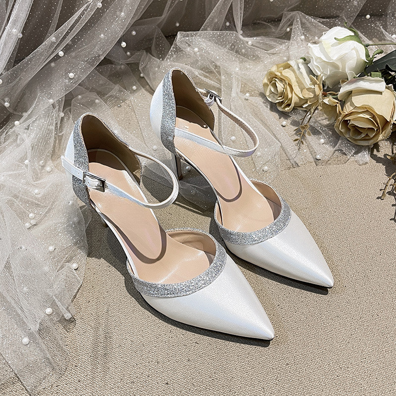 Giày Sandal Cao Gót Nữ Âu Mỹ Phong Cách Mới Dây Satin Trắng