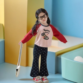 Quần ống loe mới cho bé gái mùa xuân hè thu, phong cách, thoải mái, đa năng, quần legging đơn giản với họa tiết chấm bi