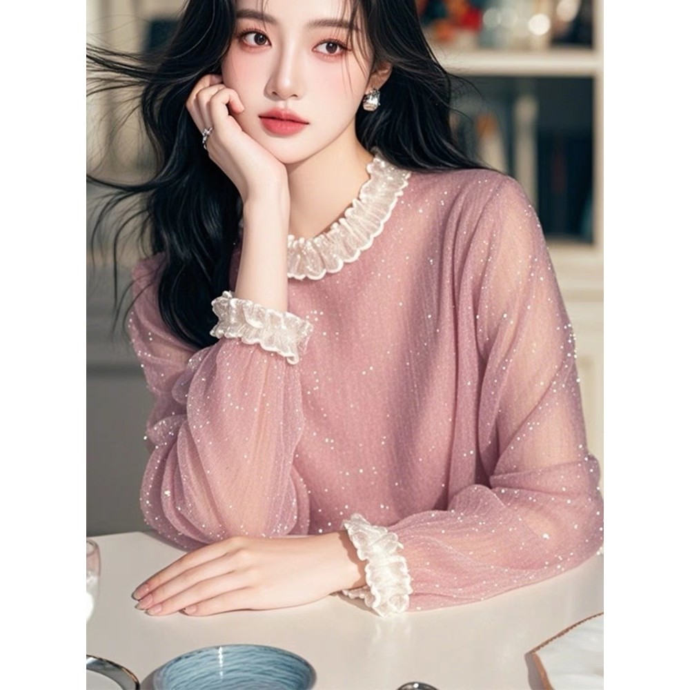 ✨2932 Người Bộ Sưu Tập 2025 Mùa Xuân Pháp Sáng Lụa Voan Áo Sơ Mi Sang Trọng Đẹp Ren Rời Nhỏ Áo Sơ Mi Top Nữ 25.3.26