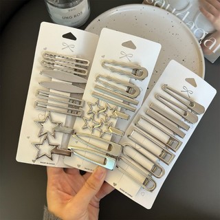 Bộ kẹp mỏ vịt kim loại bạc 8 / 24 chiếc Y2K - Thời trang dễ thương dành cho nữ Side Bangs Barrette - Kẹp tóc hình chữ nhật, hình ngôi sao năm cánh - Kẹp tóc ngọt ngào cho bé gái mát mẻ